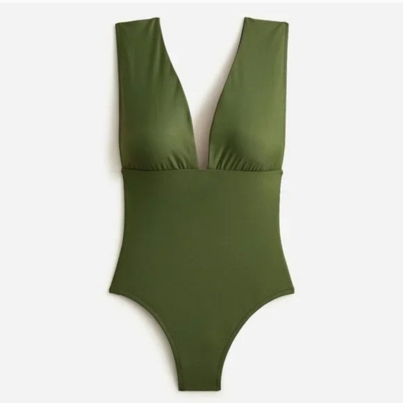 J. Crew Other - NWT J.Crew Womens Plunge V-Neck One Piece Swimsuit Size 24 Safari Green